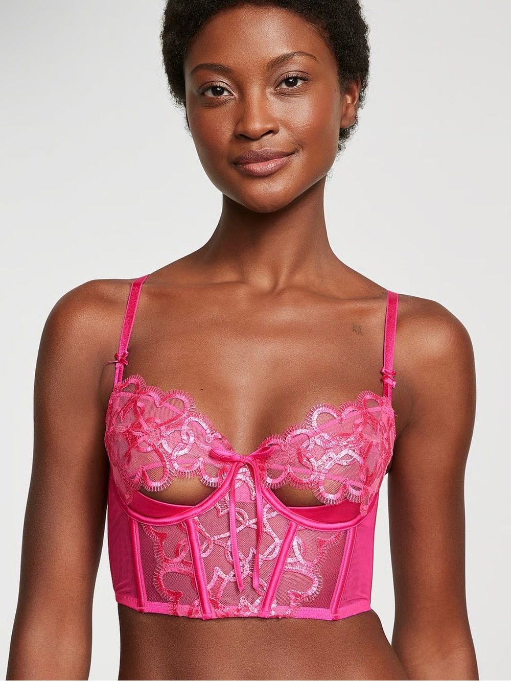 Victoria’s Secret Dream Angels Wicked Shimmer Open-Cup Corset Top S-DD Pink AA22